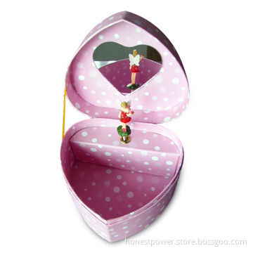 Music Box with Heart- Shape, Made of Cardboard, Customized Designs and Sizes are Accepted